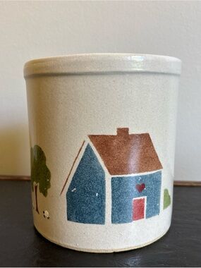 Robinson-Ransbottom Blue Cottage Ceramic Crock with Brown Roof